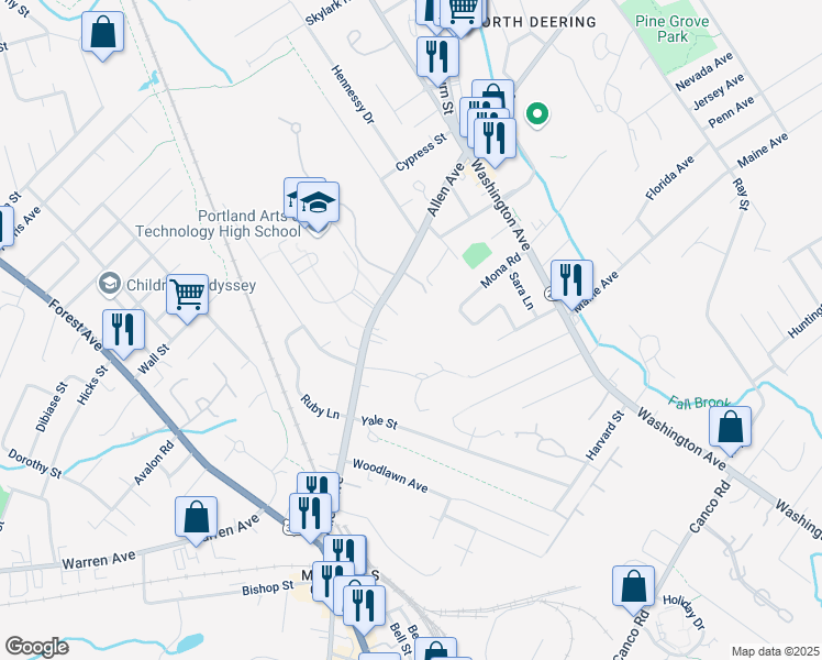 map of restaurants, bars, coffee shops, grocery stores, and more near 209 Allen Avenue in Portland