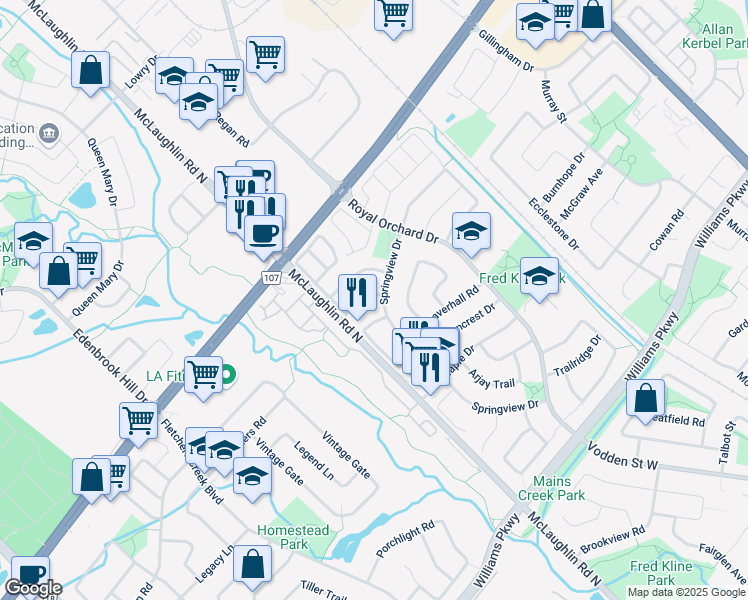 map of restaurants, bars, coffee shops, grocery stores, and more near 9 Cedarwood Cres in Brampton