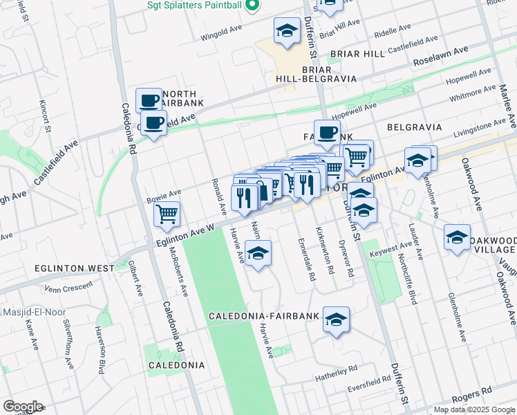 map of restaurants, bars, coffee shops, grocery stores, and more near in Toronto