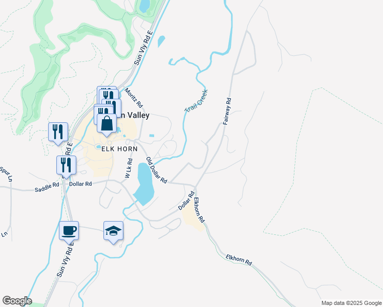 map of restaurants, bars, coffee shops, grocery stores, and more near 1300 New Villager Condo Drive in Sun Valley
