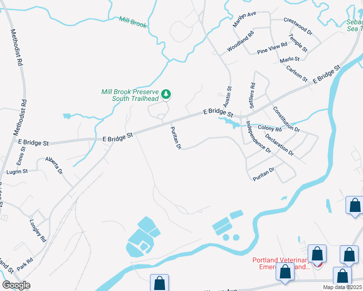 map of restaurants, bars, coffee shops, grocery stores, and more near 141 Puritan Drive in Westbrook
