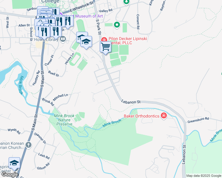 map of restaurants, bars, coffee shops, grocery stores, and more near 3 Storrs Road in Hanover