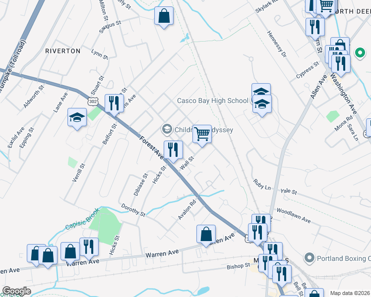 map of restaurants, bars, coffee shops, grocery stores, and more near 60 Lexington Avenue in Portland