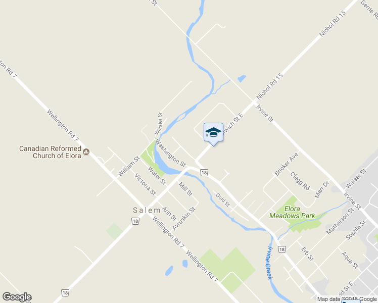 map of restaurants, bars, coffee shops, grocery stores, and more near 491 James Street in Elora