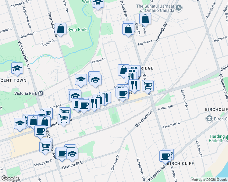 map of restaurants, bars, coffee shops, grocery stores, and more near in Toronto