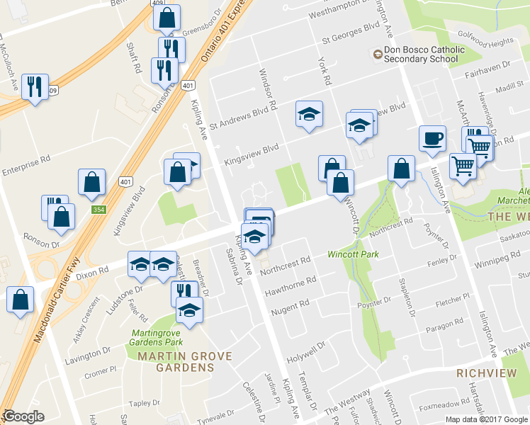 map of restaurants, bars, coffee shops, grocery stores, and more near in Toronto