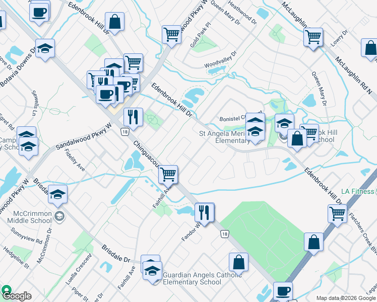 map of restaurants, bars, coffee shops, grocery stores, and more near 114 Penbridge Circle in Brampton