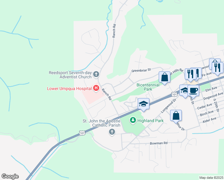 map of restaurants, bars, coffee shops, grocery stores, and more near 480 Regents Place in Reedsport