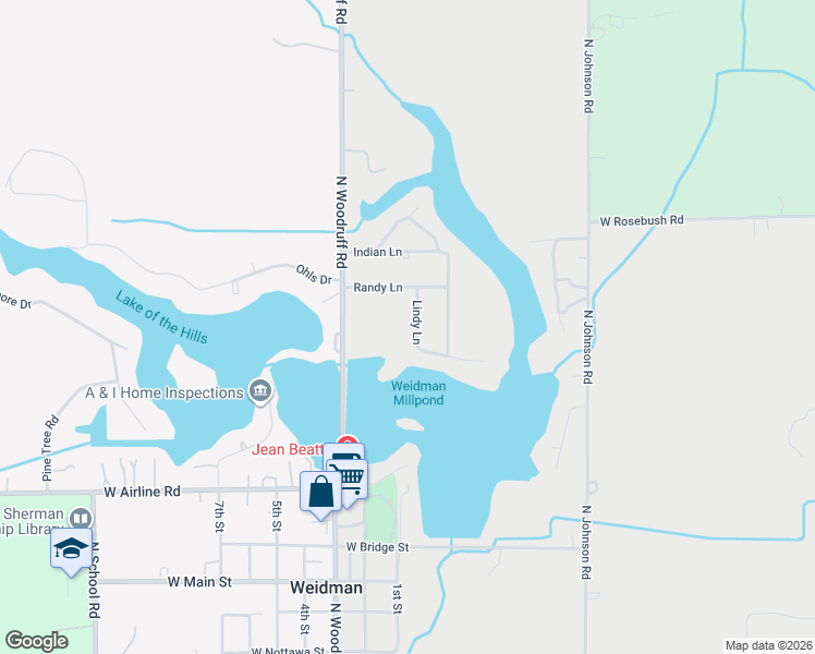map of restaurants, bars, coffee shops, grocery stores, and more near 3821 West Lindy Lane in Weidman
