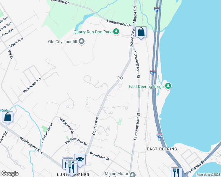 map of restaurants, bars, coffee shops, grocery stores, and more near 852 State Route 9 in Portland