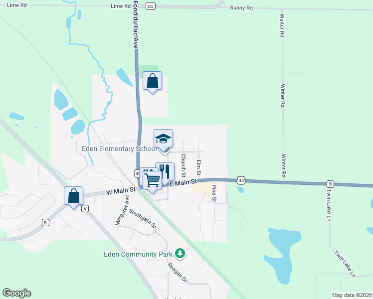 map of restaurants, bars, coffee shops, grocery stores, and more near 302 Center Street in Eden