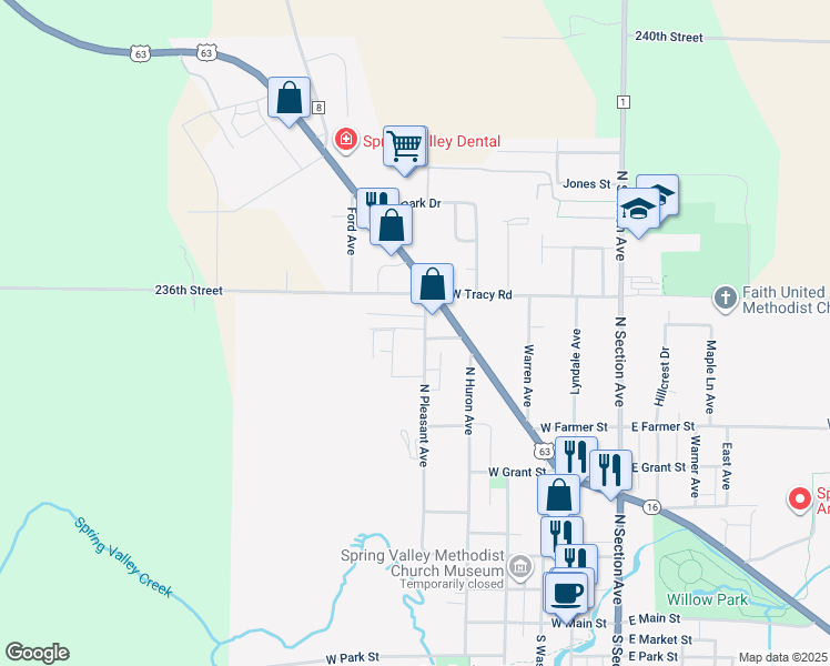 map of restaurants, bars, coffee shops, grocery stores, and more near 612 Pleasant Avenue in Spring Valley