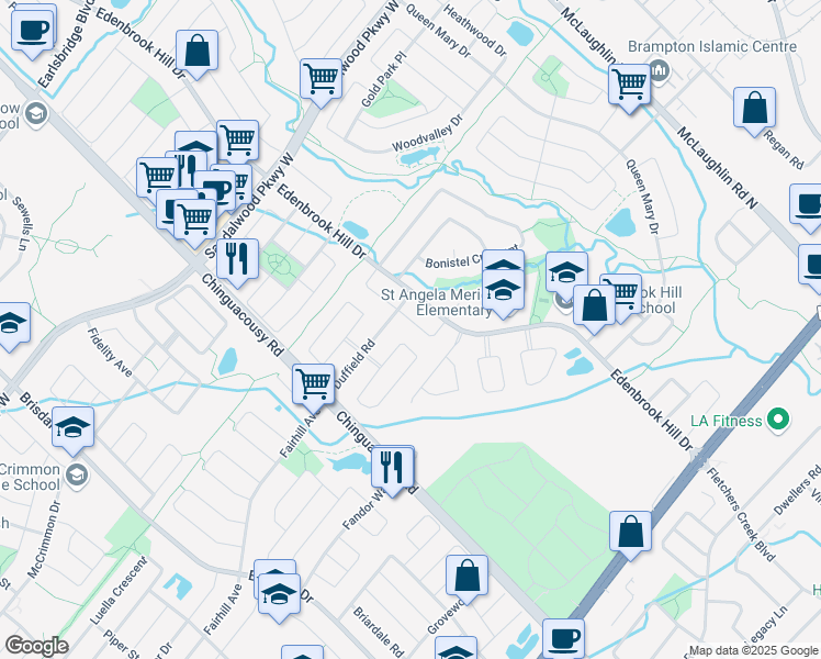 map of restaurants, bars, coffee shops, grocery stores, and more near in Brampton