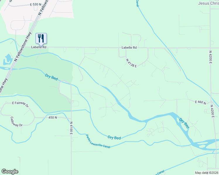 map of restaurants, bars, coffee shops, grocery stores, and more near 463 North 4108 East in Rigby