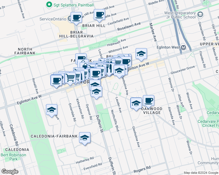 map of restaurants, bars, coffee shops, grocery stores, and more near in Toronto
