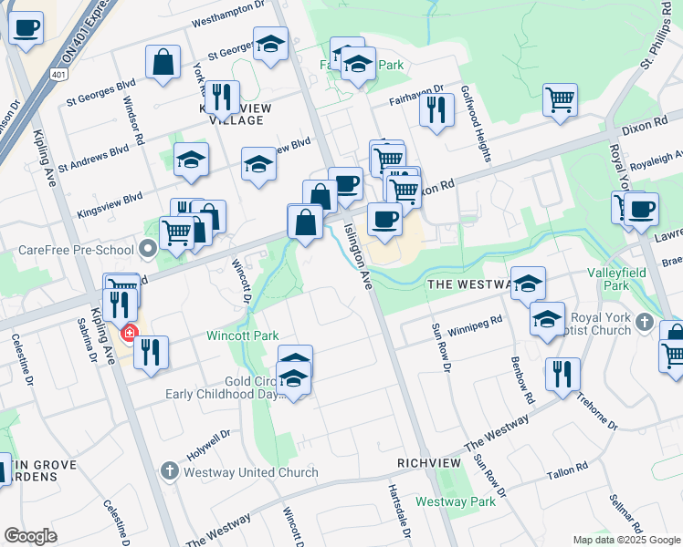 map of restaurants, bars, coffee shops, grocery stores, and more near in Toronto
