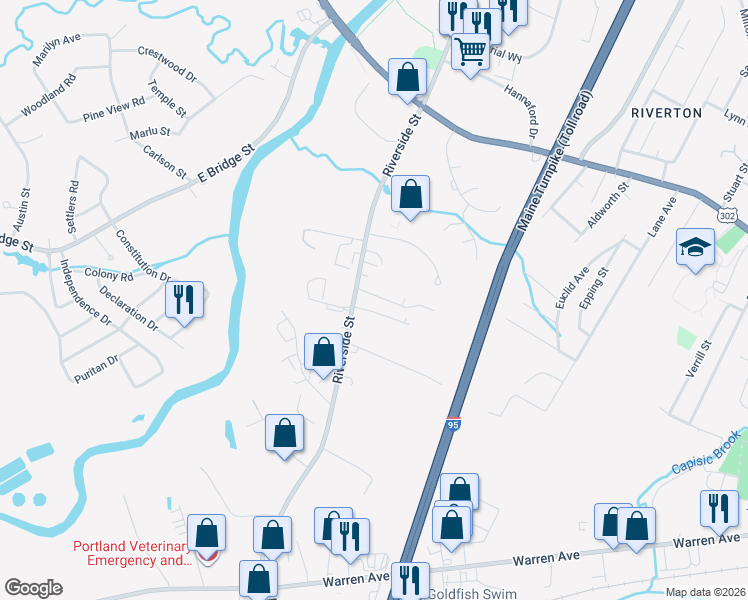 map of restaurants, bars, coffee shops, grocery stores, and more near 19 Rainmaker Drive in Portland