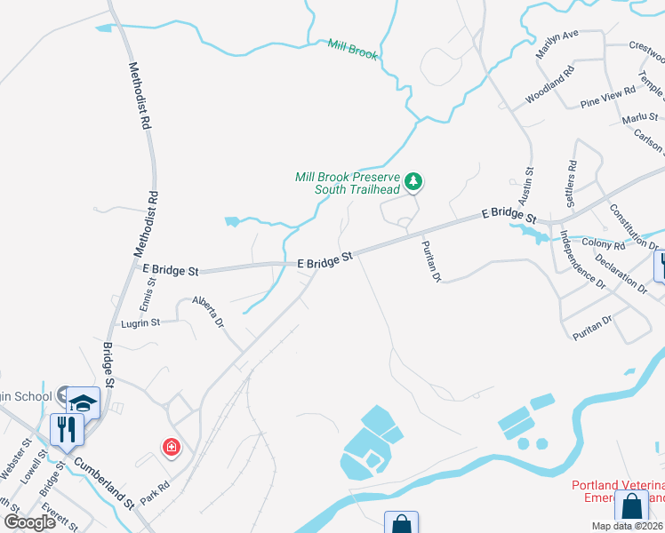 map of restaurants, bars, coffee shops, grocery stores, and more near 311 Park Road in Westbrook