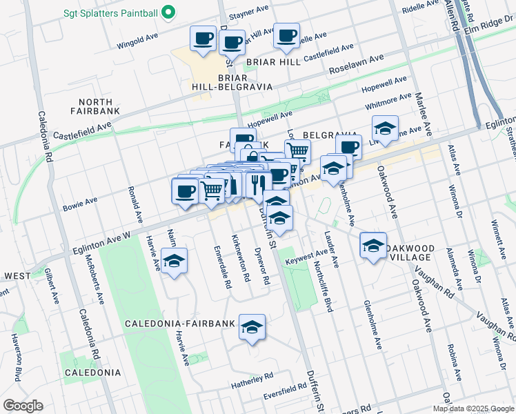 map of restaurants, bars, coffee shops, grocery stores, and more near in Toronto