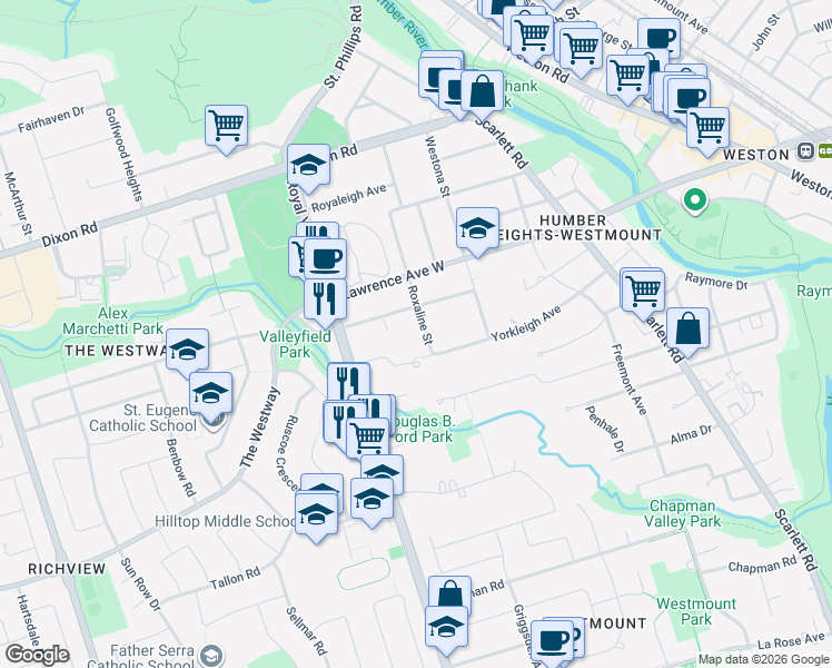 map of restaurants, bars, coffee shops, grocery stores, and more near in Toronto
