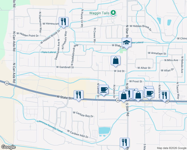 map of restaurants, bars, coffee shops, grocery stores, and more near 11577 West 3rd Street in Star