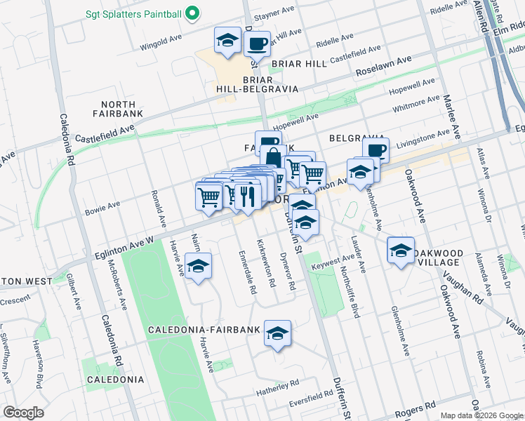 map of restaurants, bars, coffee shops, grocery stores, and more near in Toronto