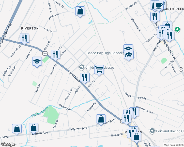 map of restaurants, bars, coffee shops, grocery stores, and more near 60 Lexington Avenue in Portland