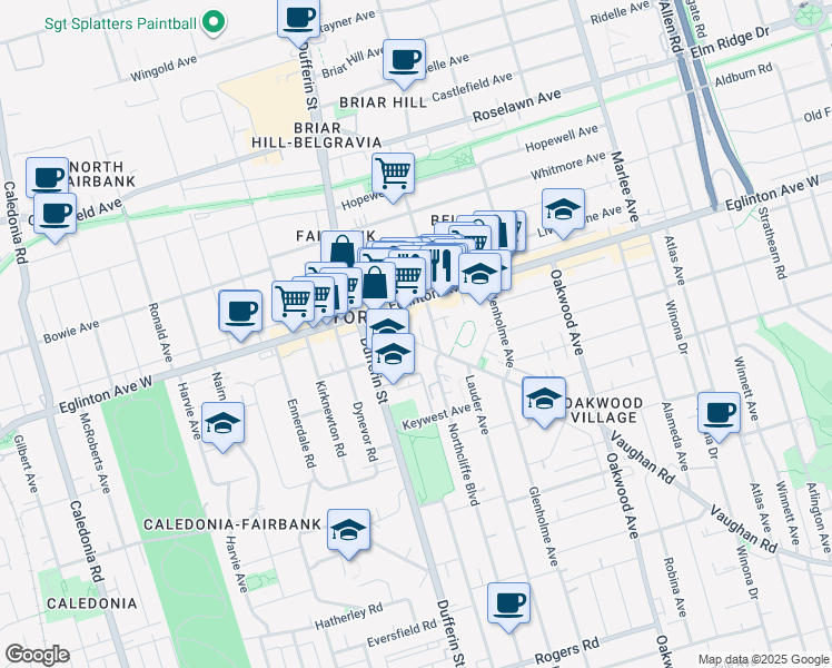 map of restaurants, bars, coffee shops, grocery stores, and more near in Toronto