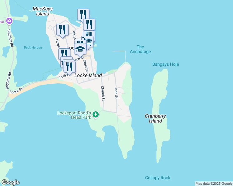 map of restaurants, bars, coffee shops, grocery stores, and more near John Street in Lockeport
