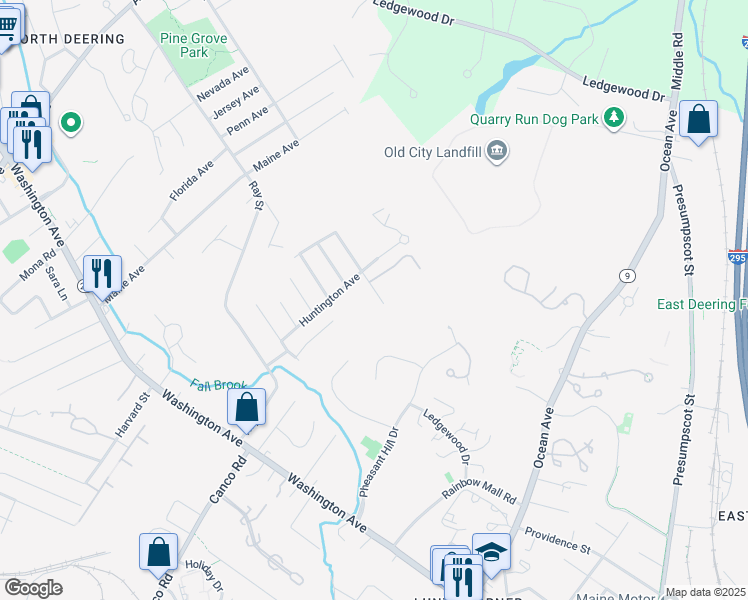 map of restaurants, bars, coffee shops, grocery stores, and more near 73 Demerest Street in Portland