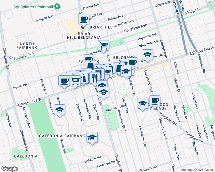 map of restaurants, bars, coffee shops, grocery stores, and more near in Toronto