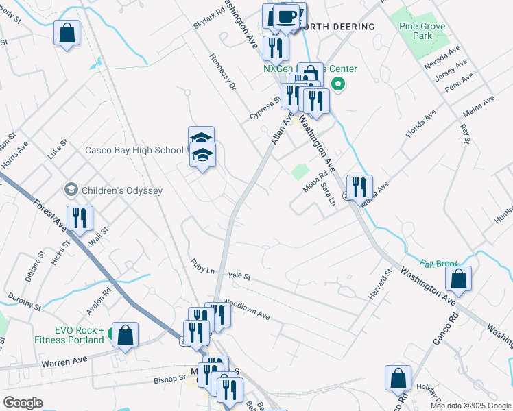map of restaurants, bars, coffee shops, grocery stores, and more near 209 Allen Avenue in Portland
