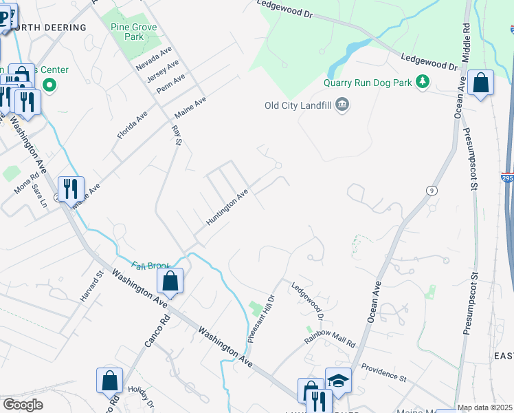 map of restaurants, bars, coffee shops, grocery stores, and more near 63 Demerest Street in Portland