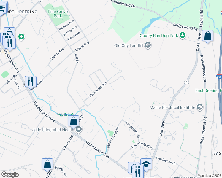 map of restaurants, bars, coffee shops, grocery stores, and more near 63 Demerest Street in Portland