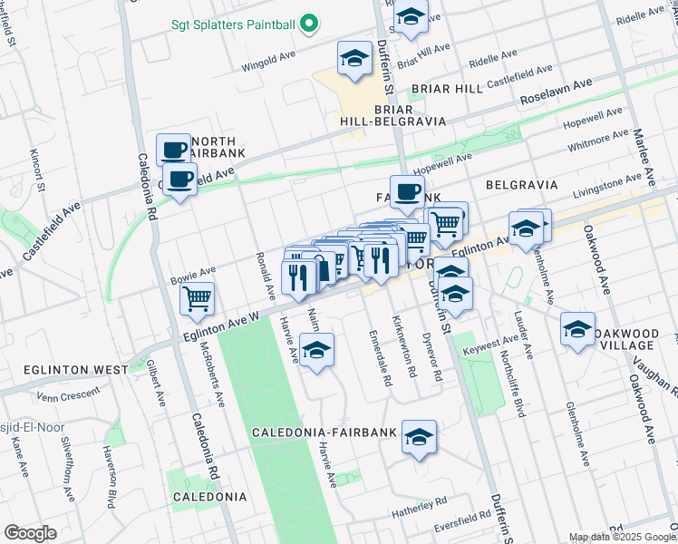 map of restaurants, bars, coffee shops, grocery stores, and more near in Toronto