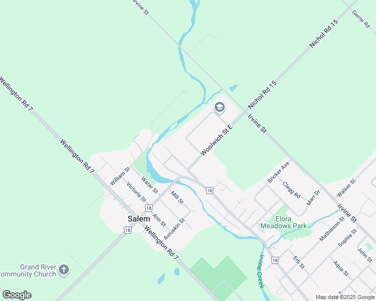 map of restaurants, bars, coffee shops, grocery stores, and more near 491 James Street in Elora