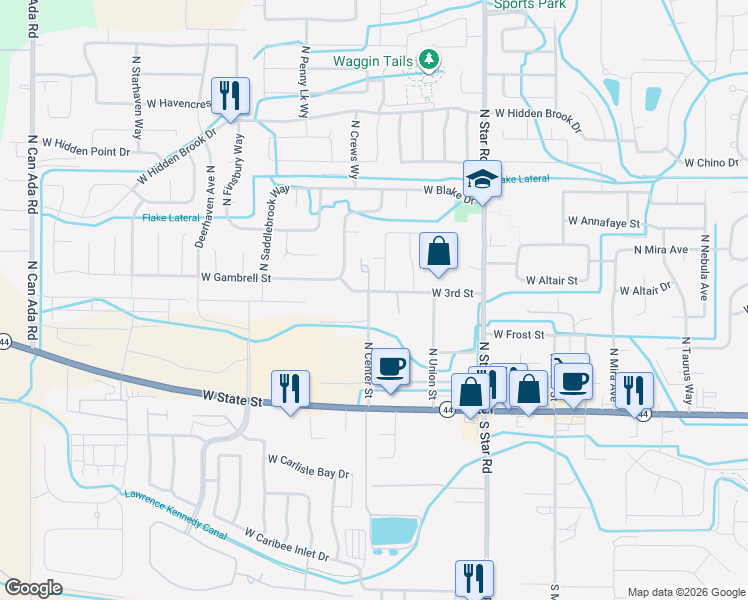 map of restaurants, bars, coffee shops, grocery stores, and more near 11577 West 3rd Street in Star