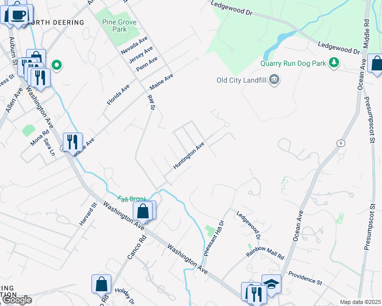 map of restaurants, bars, coffee shops, grocery stores, and more near 59 Huntington Avenue in Portland