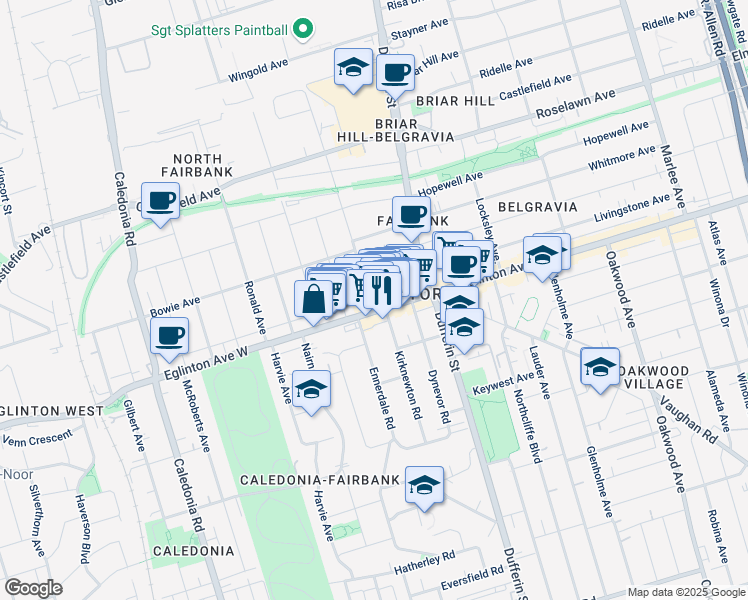 map of restaurants, bars, coffee shops, grocery stores, and more near in Toronto