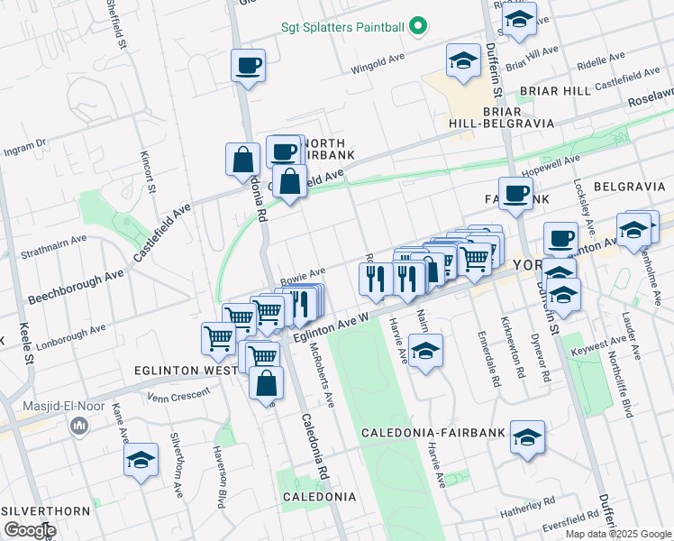 map of restaurants, bars, coffee shops, grocery stores, and more near in Toronto