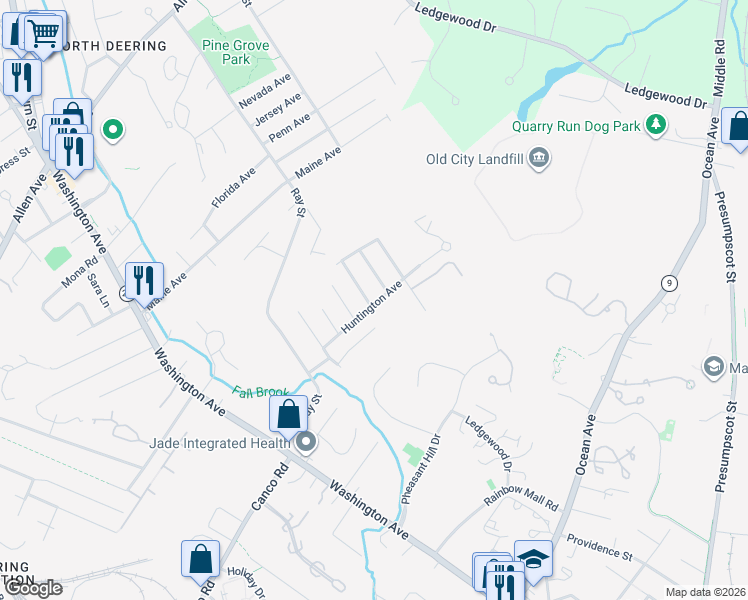 map of restaurants, bars, coffee shops, grocery stores, and more near 55 Nottingham Avenue in Portland