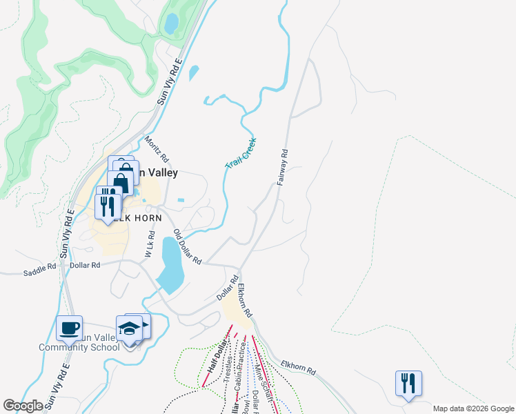 map of restaurants, bars, coffee shops, grocery stores, and more near 1257 New Villagers Rd in Sun Valley