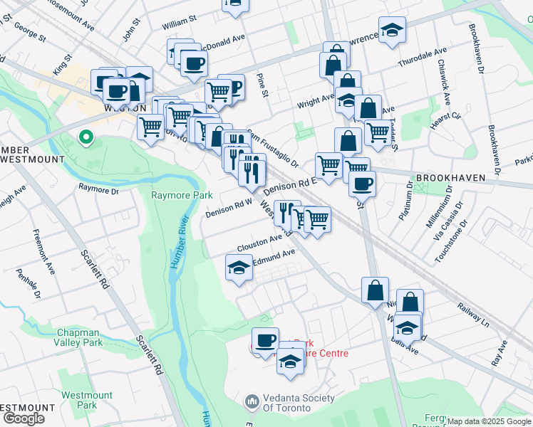 map of restaurants, bars, coffee shops, grocery stores, and more near in Toronto