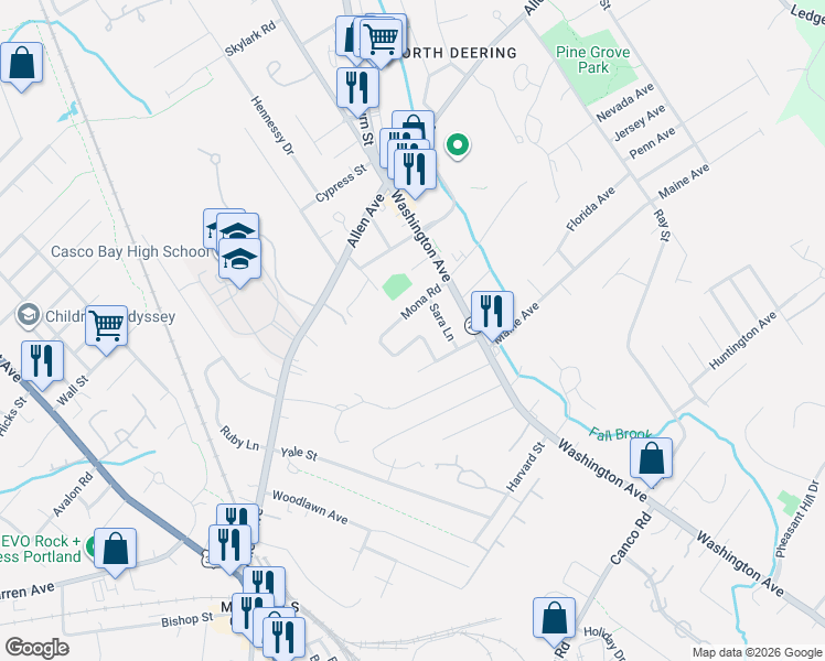 map of restaurants, bars, coffee shops, grocery stores, and more near 42 Samuel Road in Portland