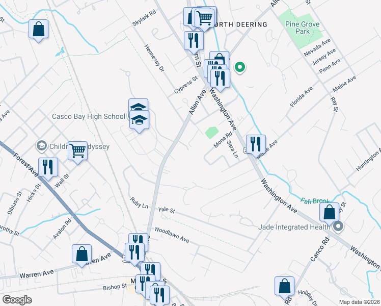 map of restaurants, bars, coffee shops, grocery stores, and more near 209 Allen Avenue in Portland