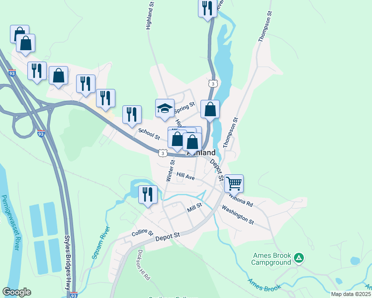map of restaurants, bars, coffee shops, grocery stores, and more near 55 Main Street in Ashland