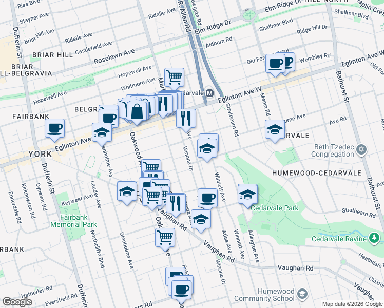map of restaurants, bars, coffee shops, grocery stores, and more near 502 Atlas Avenue in Toronto