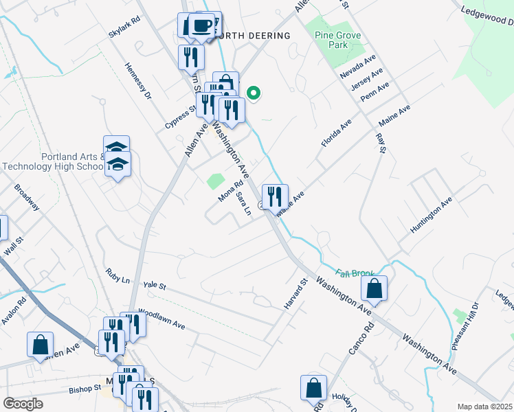 map of restaurants, bars, coffee shops, grocery stores, and more near 20 Bernard Road in Portland
