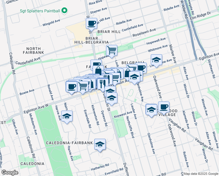 map of restaurants, bars, coffee shops, grocery stores, and more near in Toronto