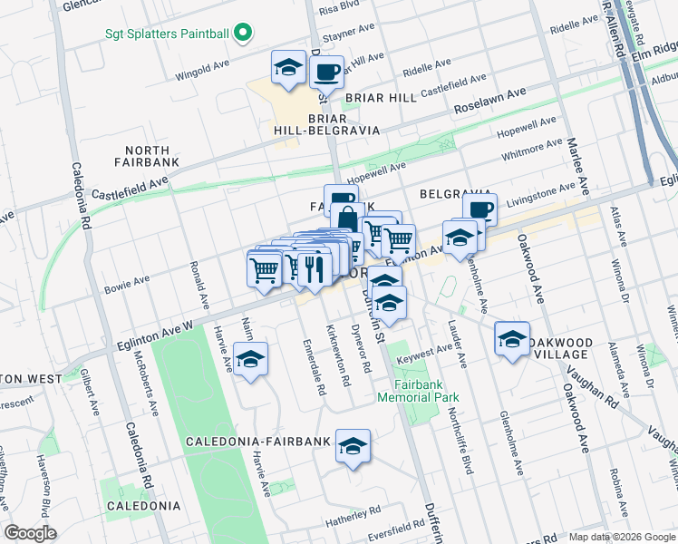 map of restaurants, bars, coffee shops, grocery stores, and more near in Toronto